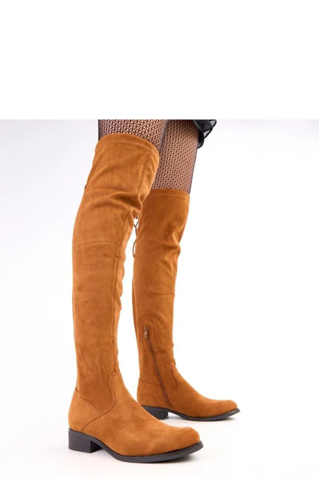 Love Lace Love Lace Women's Thigh High Suede Look Boots with Low Heel Zip Comfort Lining in Tan