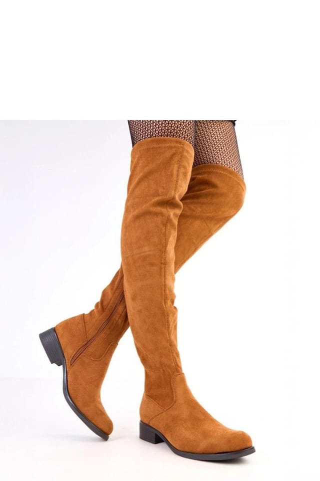 Love Lace Love Lace Women's Thigh High Suede Look Boots with Low Heel Zip Comfort Lining in Tan - 2