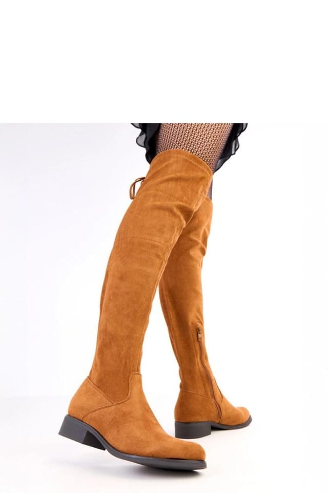 Love Lace Love Lace Women's Thigh High Suede Look Boots with Low Heel Zip Comfort Lining in Tan - 3