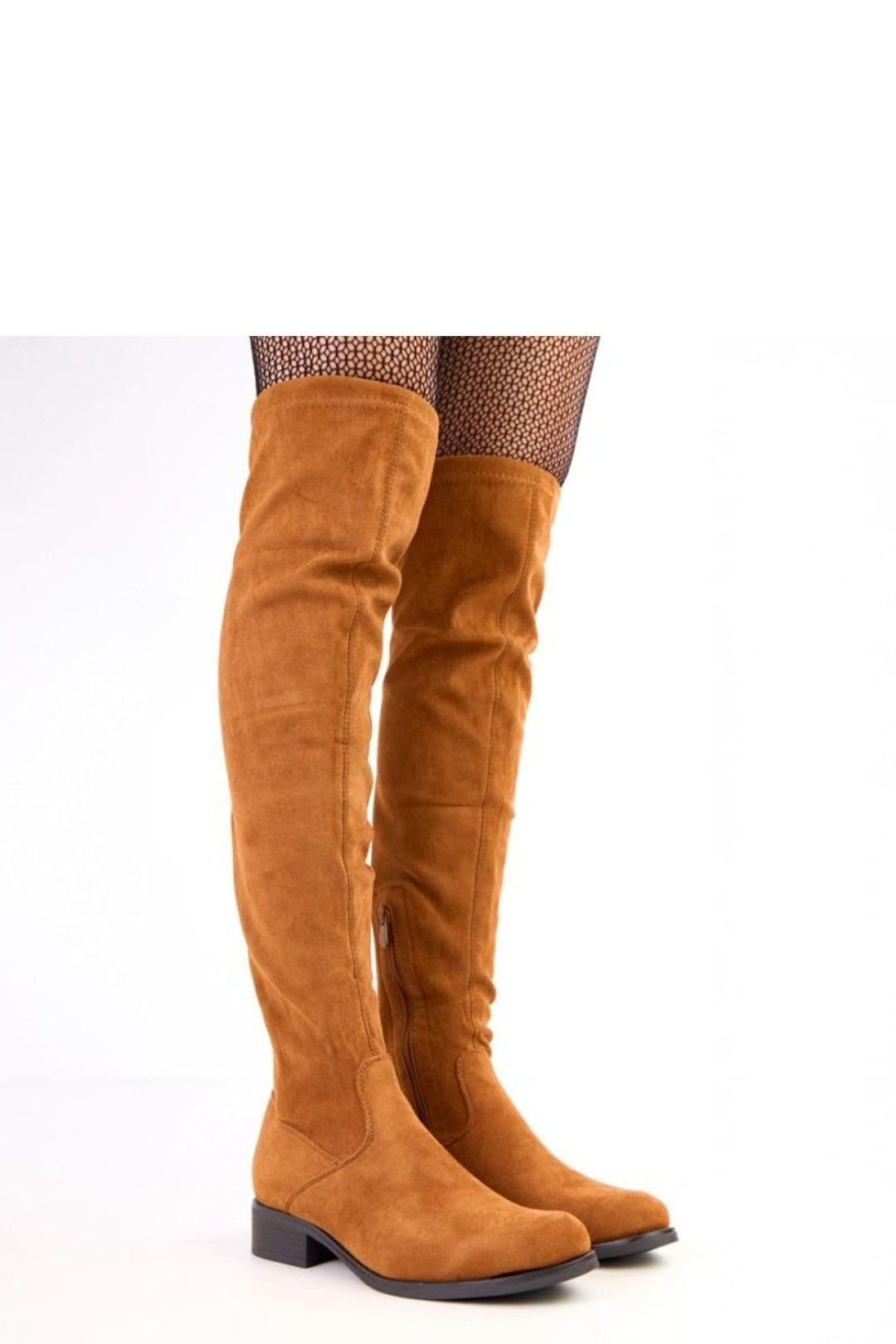 Love Lace Love Lace Women's Thigh High Suede Look Boots with Low Heel Zip Comfort Lining in Tan - 4