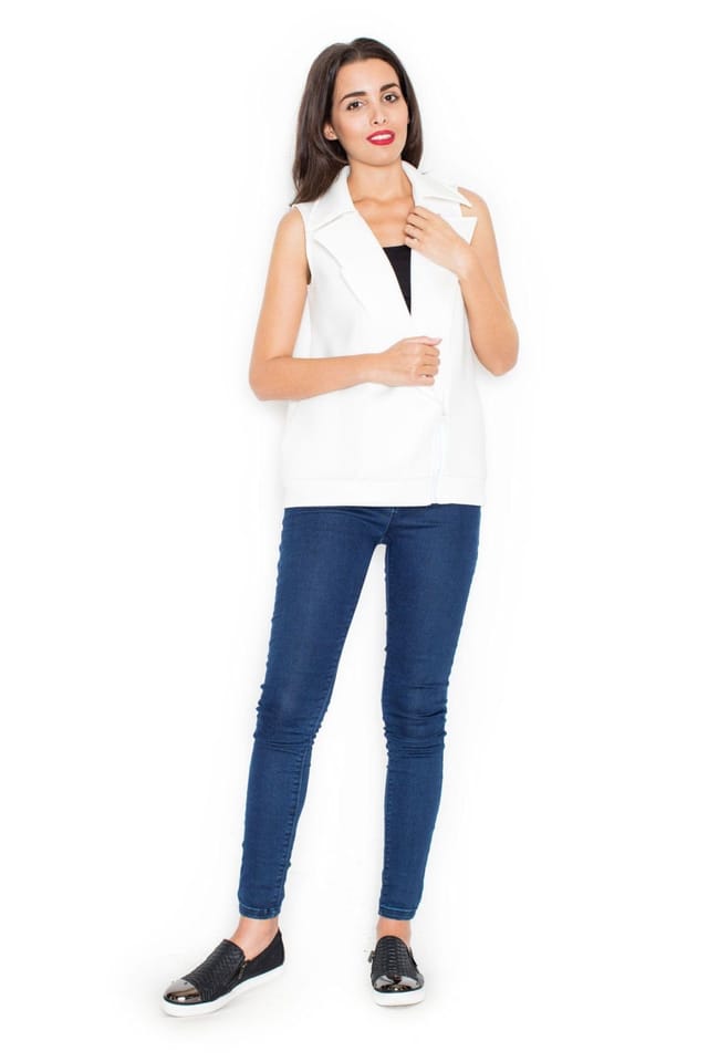 Love Lace Love Lace Women's Smooth Zipped Vest with Classic Lapels in White - 2