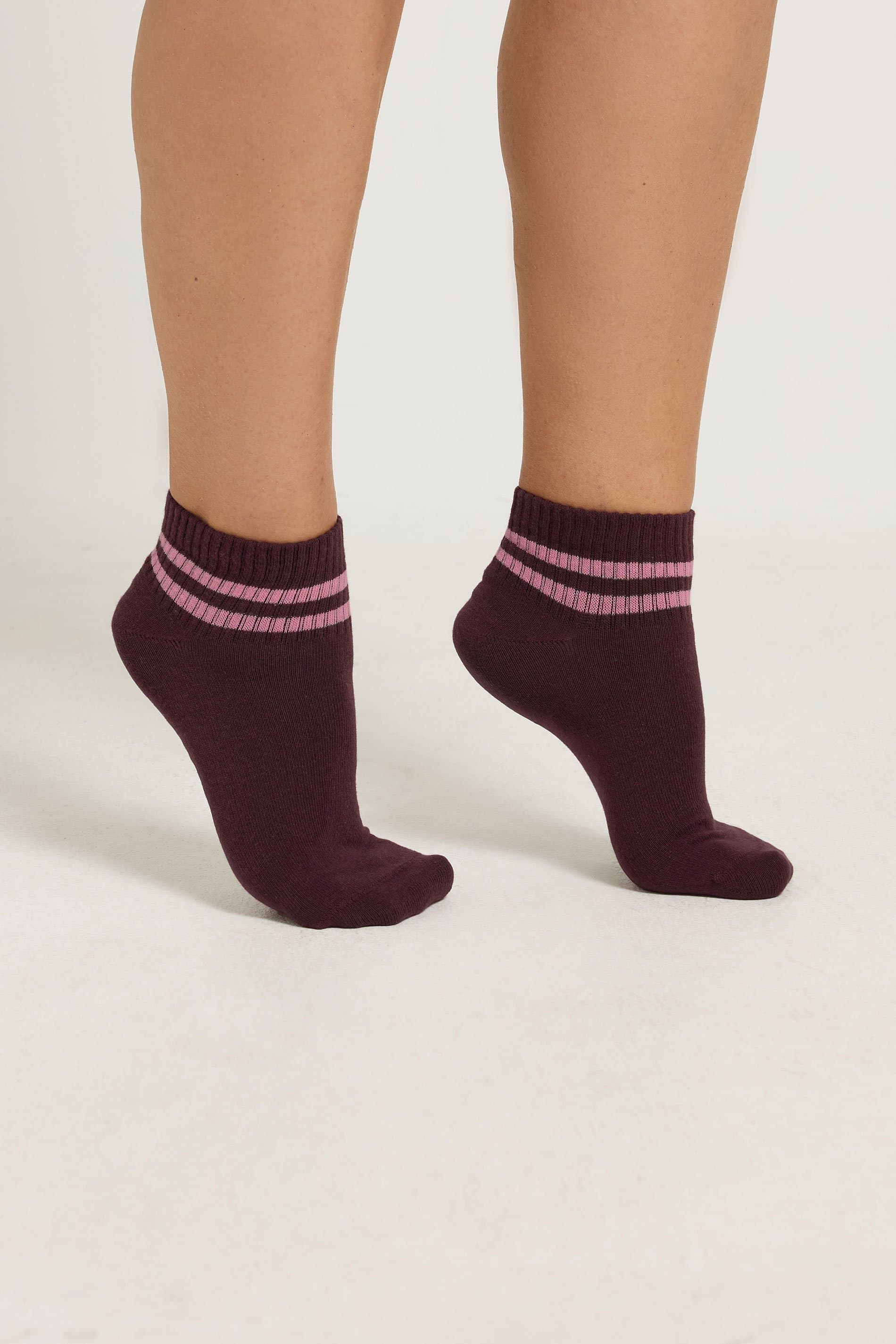 Yours 4 Pack Burgundy Red & Pink Sports Stripe Ankle Socks