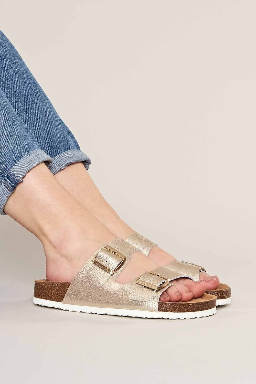 Moshulu Moshulu Women's 'Bavaria Metallic' Metallic Cork Mule Sandals in Metallic Gold