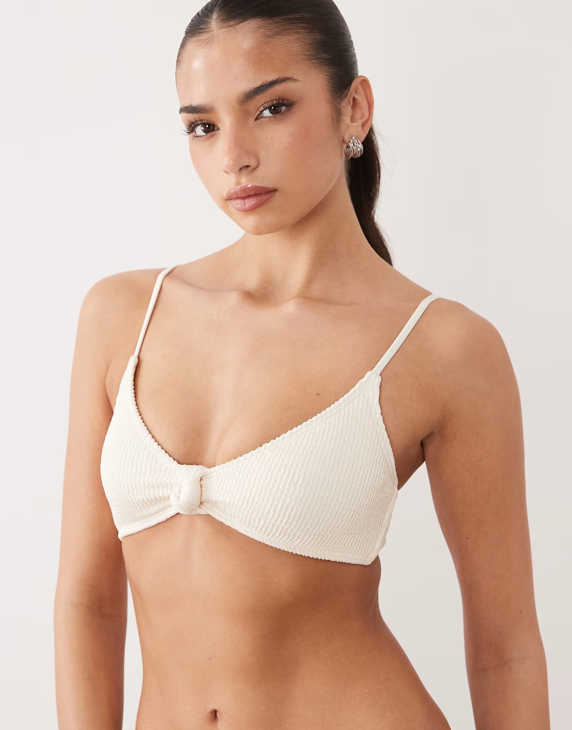ASOS Cream Crinkle Knot Front Bikini Top