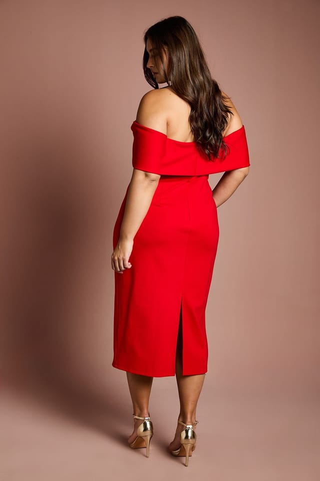 Coast Coast Women's Plus Size Bardot Ponte Column Midi Dress in Red - 3