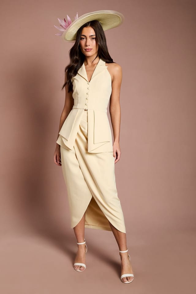 Coast Coast Women's Lisa Tan Pleated Waist Coat in Lemon - 2