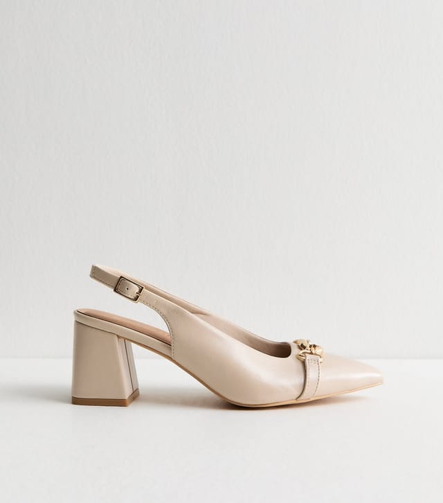 New Look Women's Off White Faux Leather Chain Slingback Block Heels Vegan New Look - 2