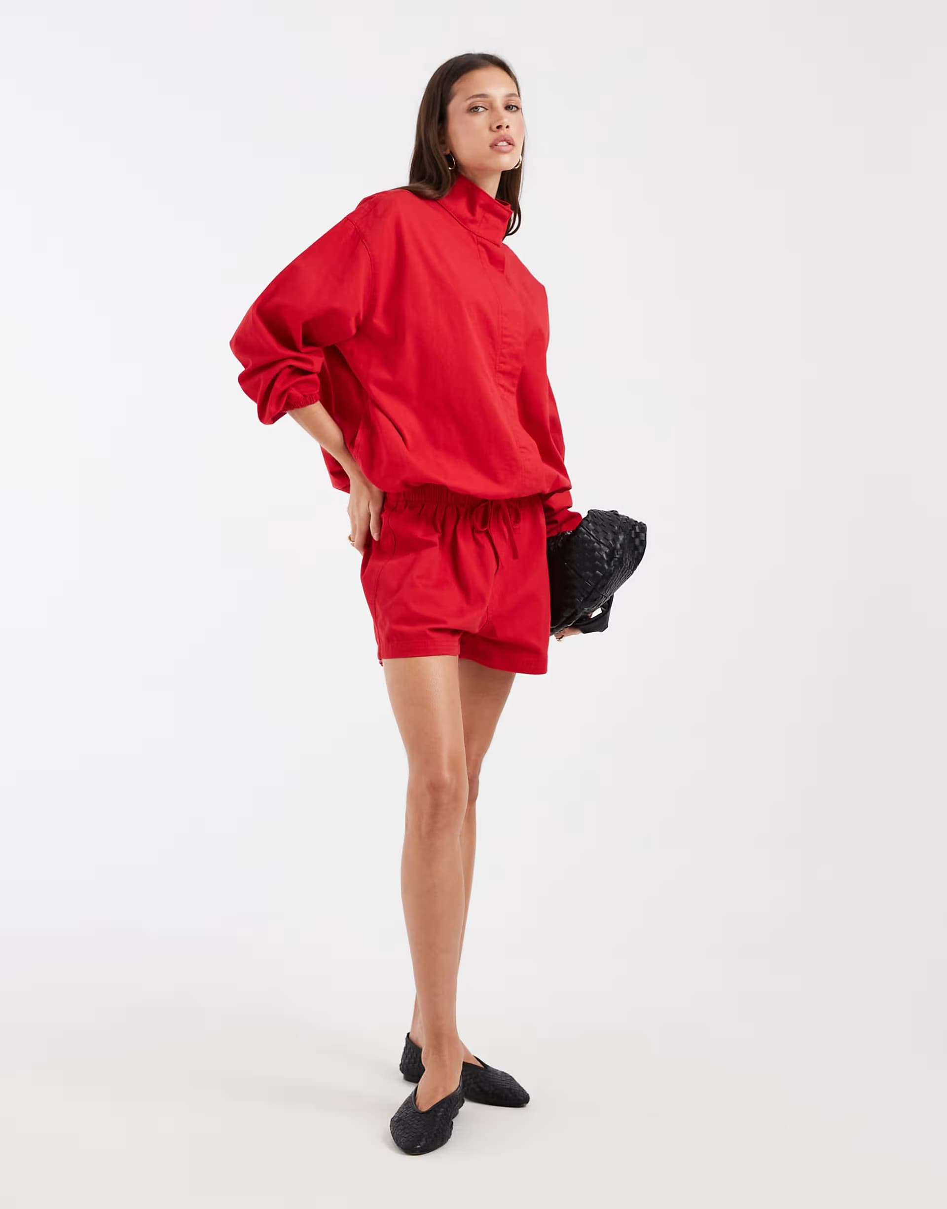 ASOS ASOS DESIGN funnel neck denim jacket in red co-ord - RED