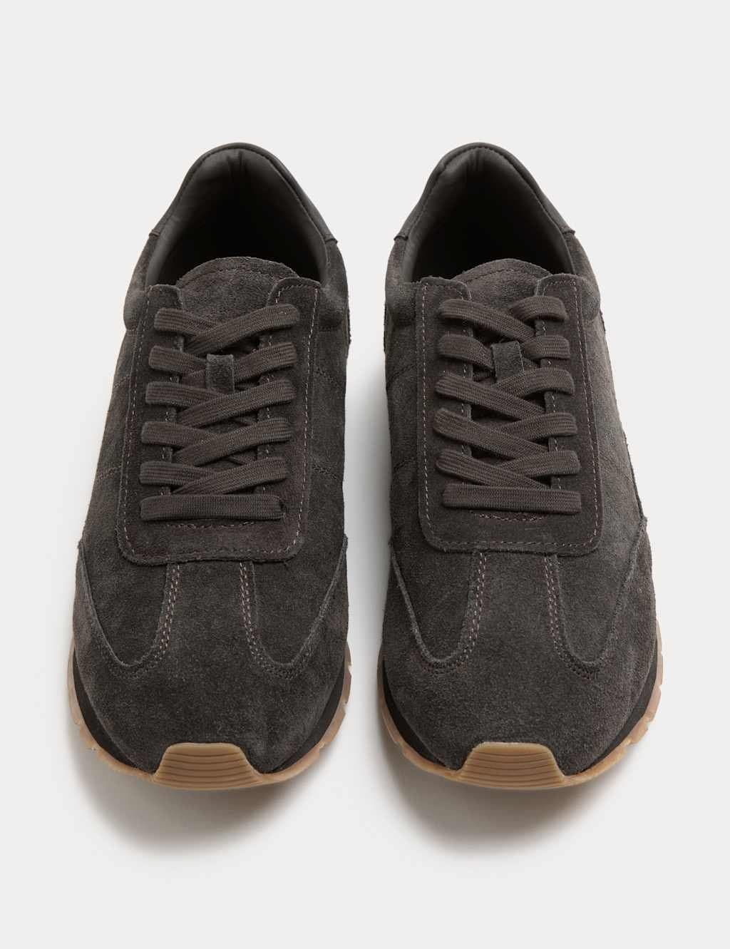 Marks & Spencer M&S Suede Lace Up Runner Trainers Dark Brown