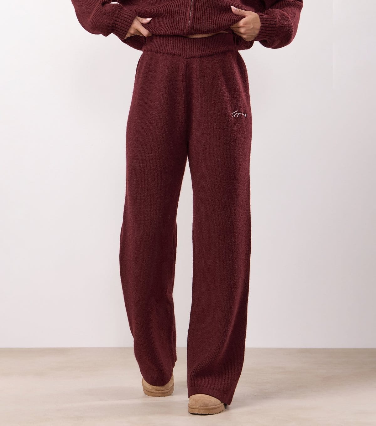 Gym King Burgundy Rib Knit Trousers