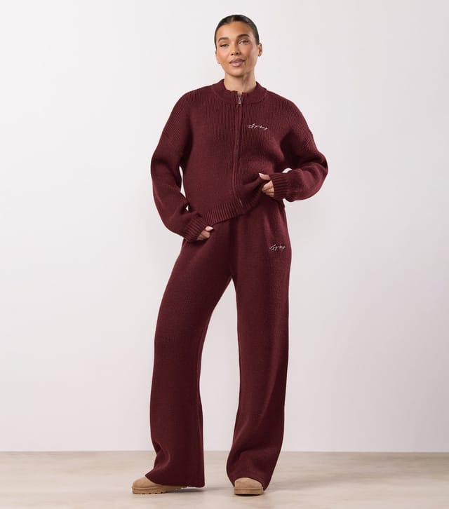 Gym King Women's Burgundy Rib Knit Trouser Gym King New Look - 2