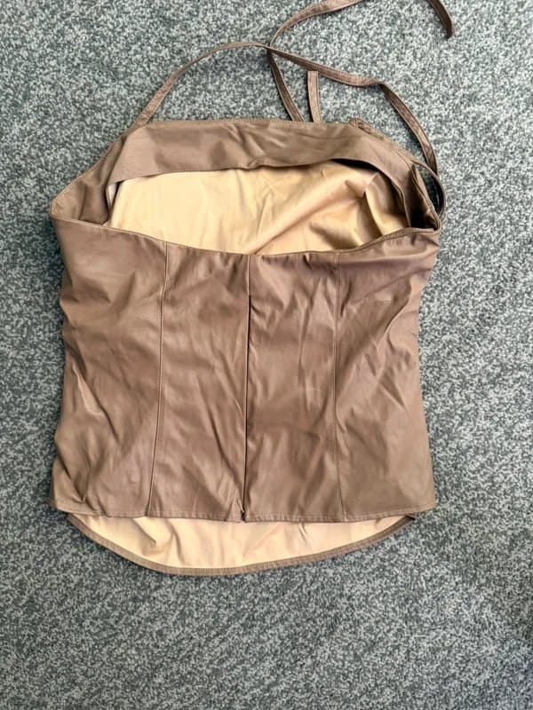 Topshop Tan faux ruched leather bandeau top