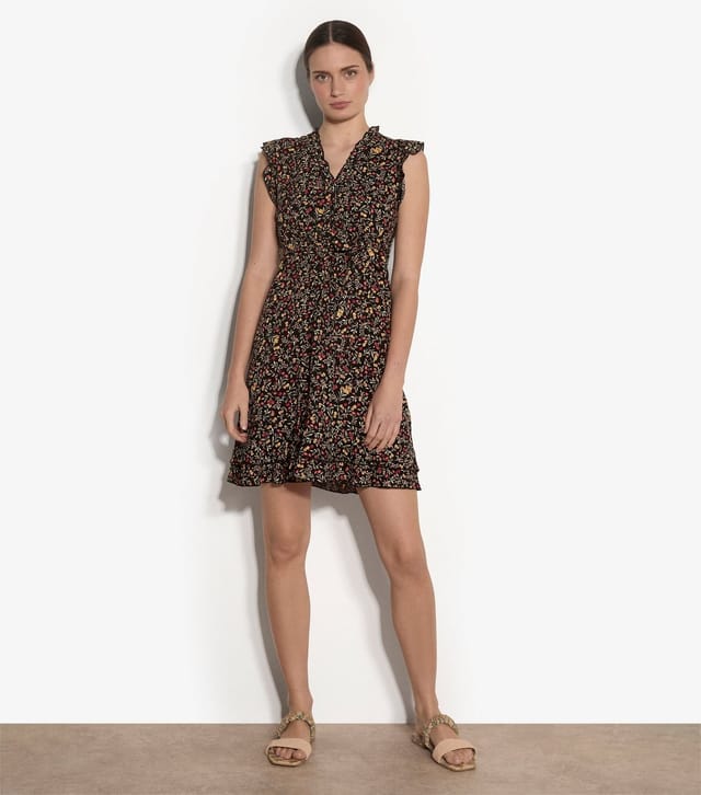 Apricot Women's Black Flower Print Ruffle Trim Mini Dress Apricot New Look - 2