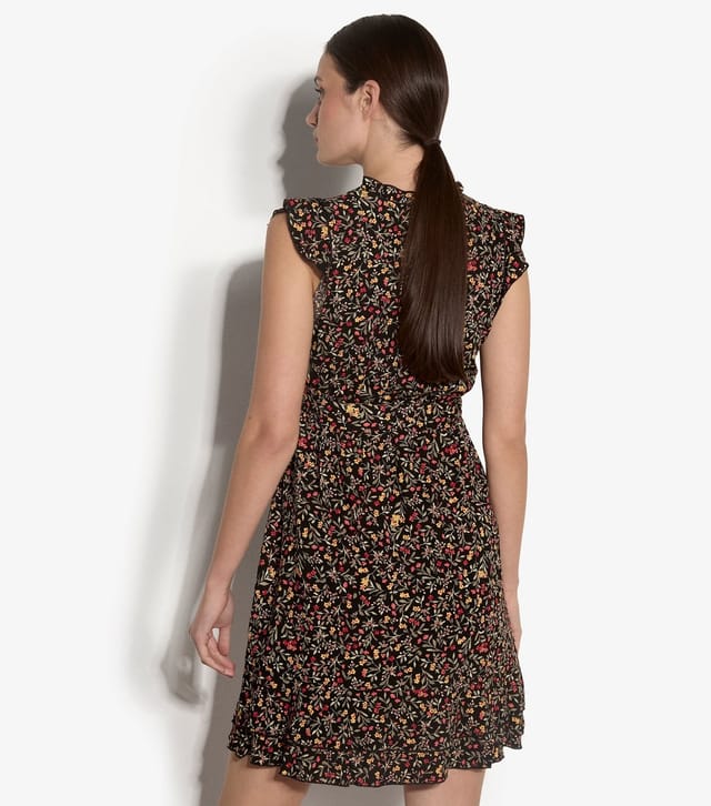 Apricot Women's Black Flower Print Ruffle Trim Mini Dress Apricot New Look - 3