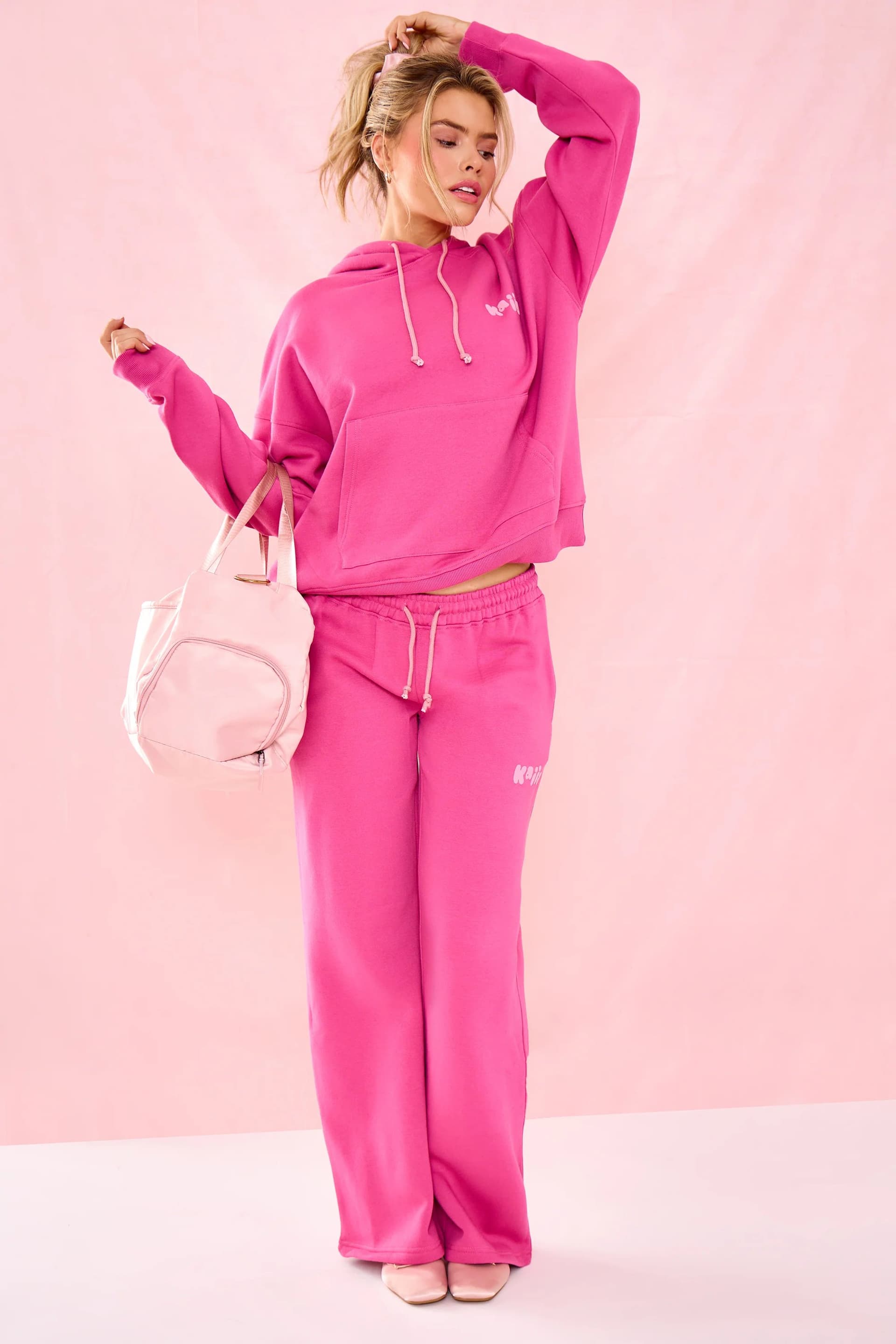Kaiia Kaiia Bubble Graphic Wide Leg Joggers Dragonfruit
