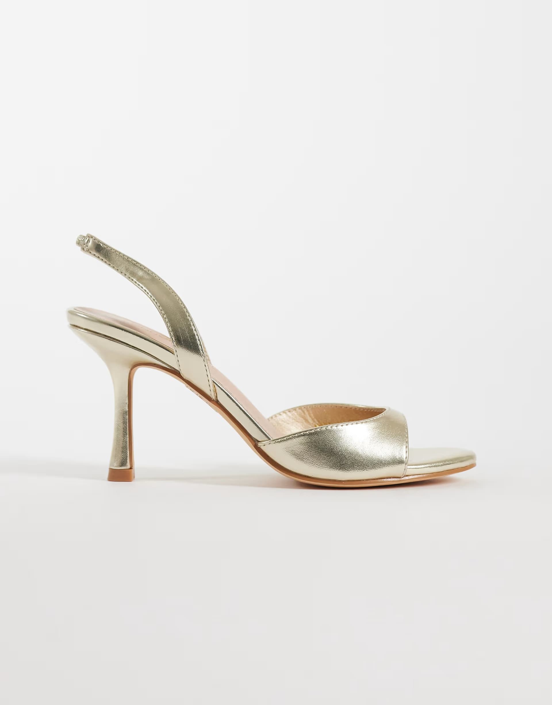 ASOS London Rebel Nora peep toe high heeled sandals in gold