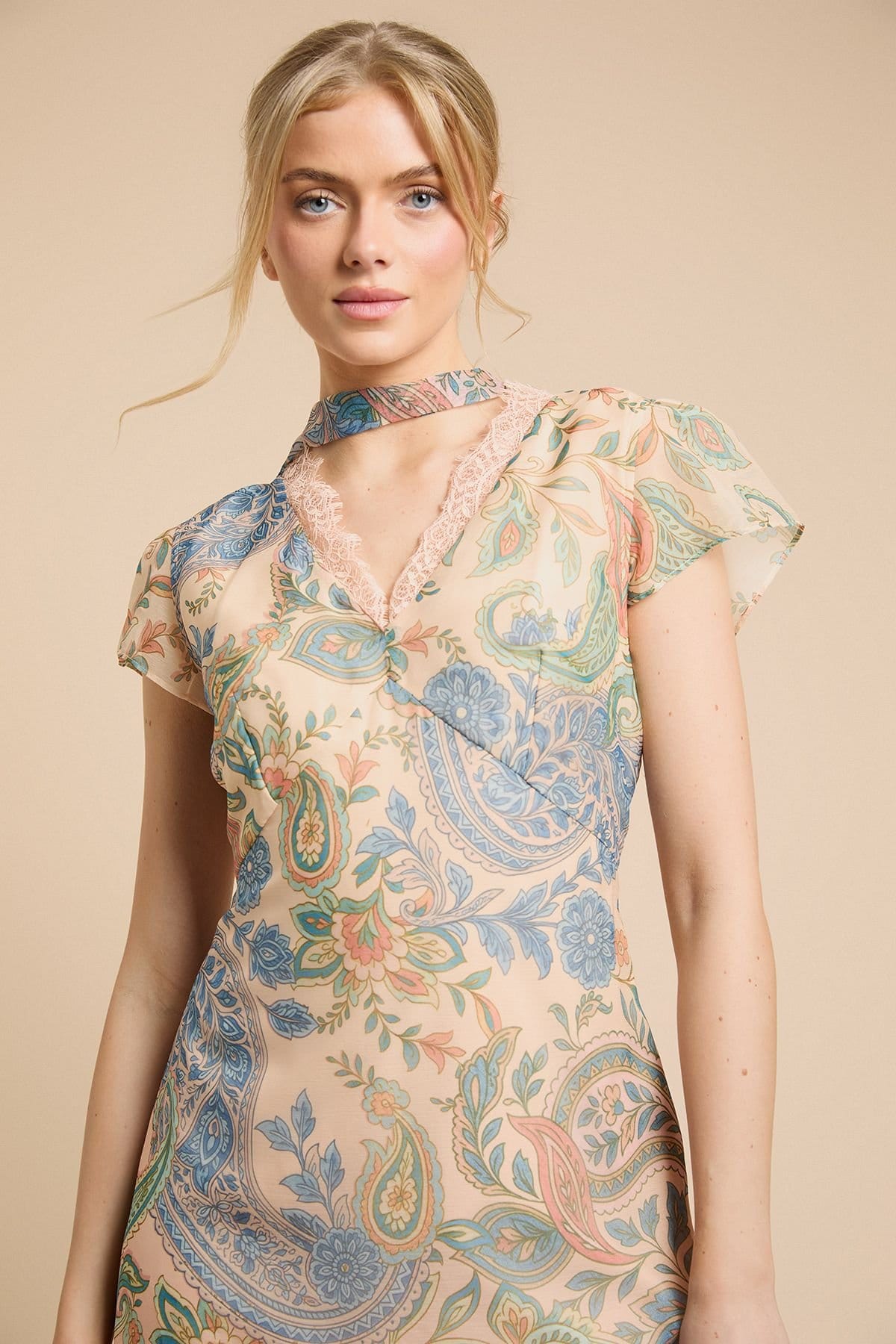 Oasis Oasis Women's Fluted Sleeve Midaxi Dress With Neck Scarf Detail - 4