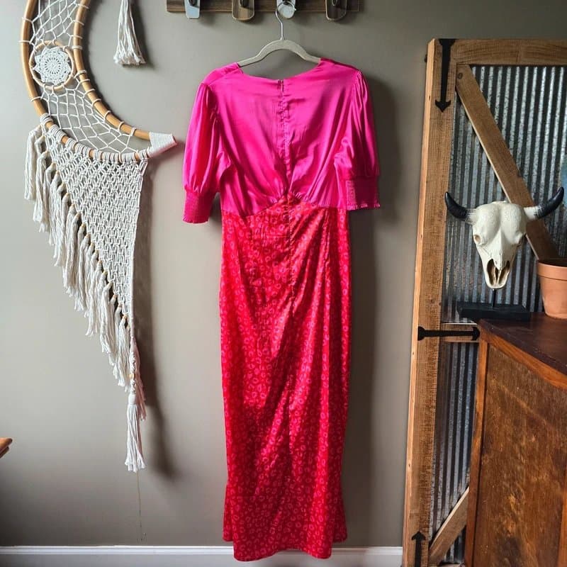Never Fully Dressed Never Fully Dressed May Puff Sleeve Contrast Maxi Dress Red And Pink Nwot
