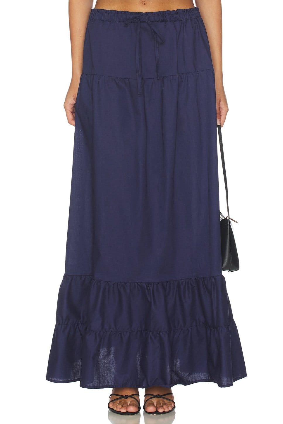 Revolve Navy Maxi Skirt with Tiered Hem