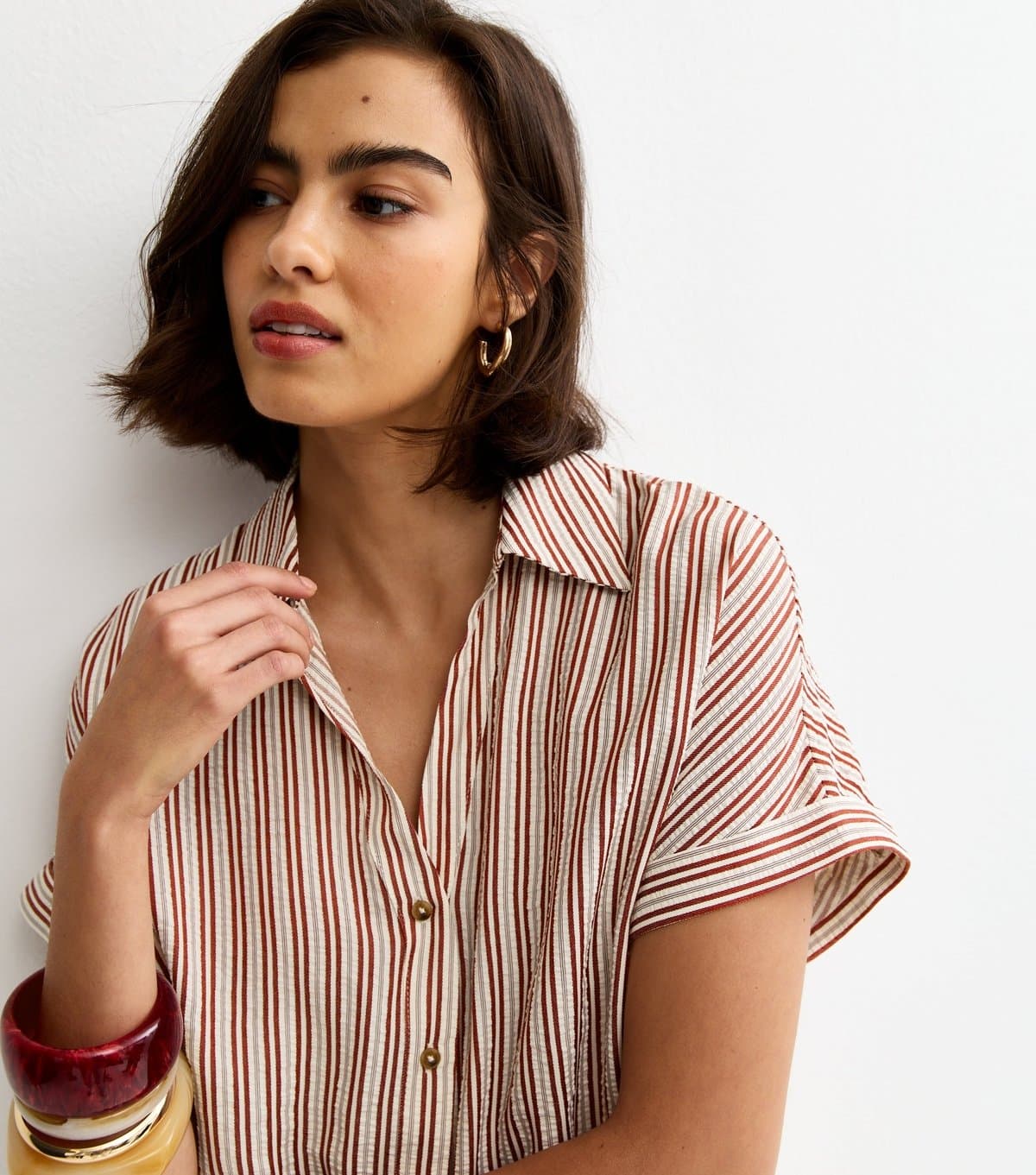 New Look Women's Red Seersucker Stripe Shirt New Look