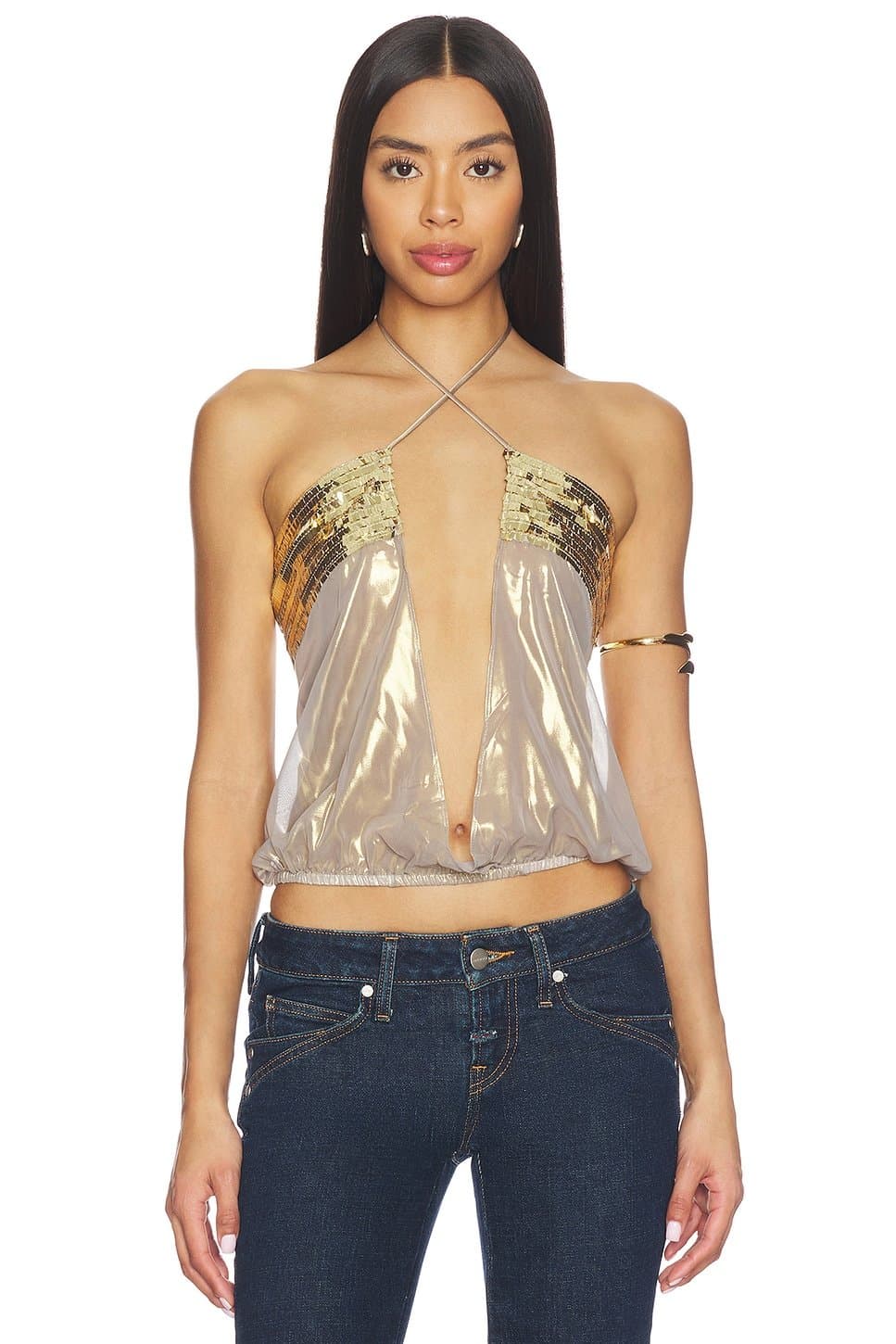 revolve Draped Chiffon Top With Sequin Panels
