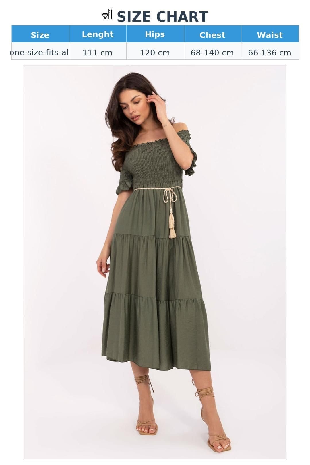 Love Lace Love Lace Women's Italian Viscose Flared Midi Dress with Ruffles in Green - 4