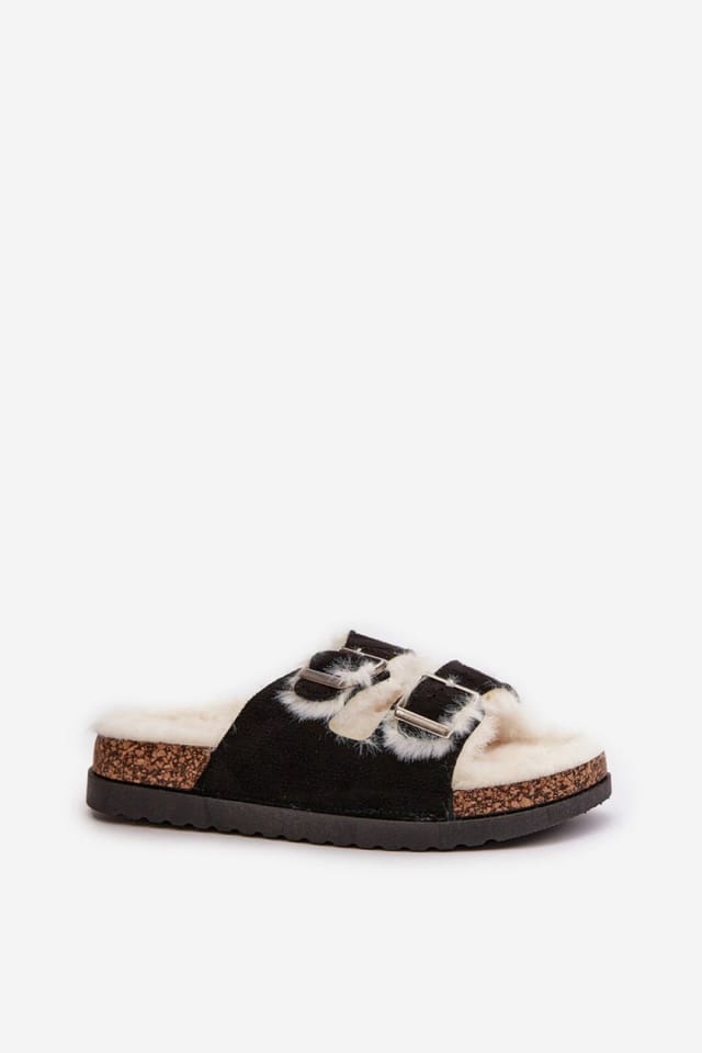 Love Lace Love Lace Women's Fur Lined Adjustable Buckle Platform Home Comfort Slippers in Black - 2