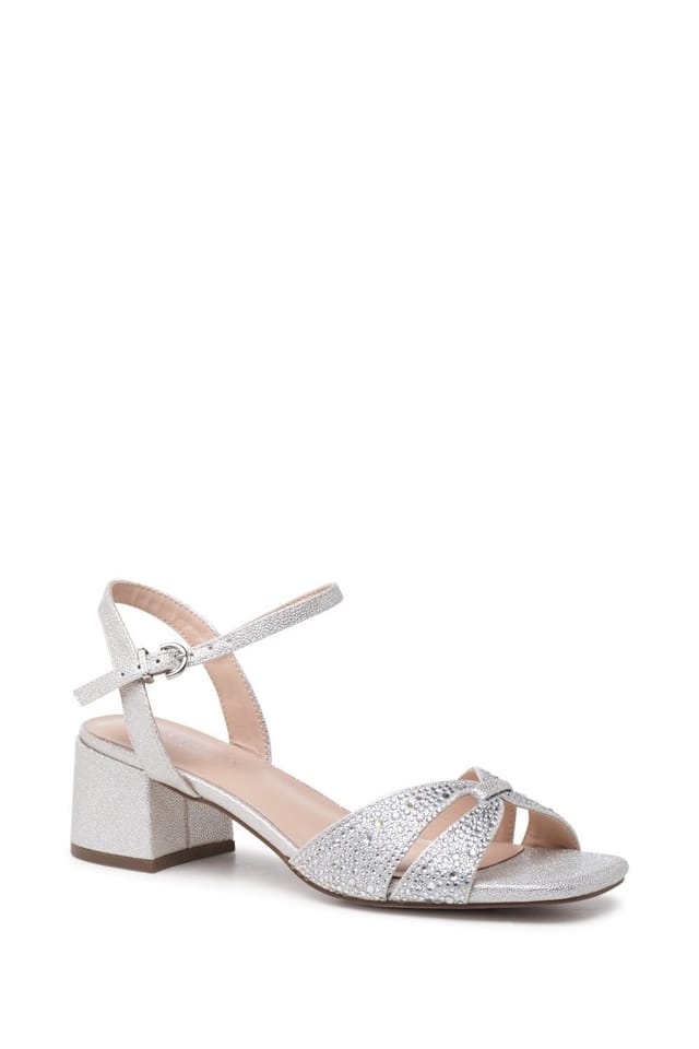 Paradox London Paradox London Women's 'Marquise' Mid Block Heel Ankle Strap Sandals in Silver - 2