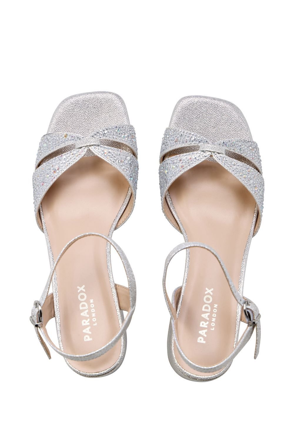 Paradox London Paradox London Women's 'Marquise' Mid Block Heel Ankle Strap Sandals in Silver - 3