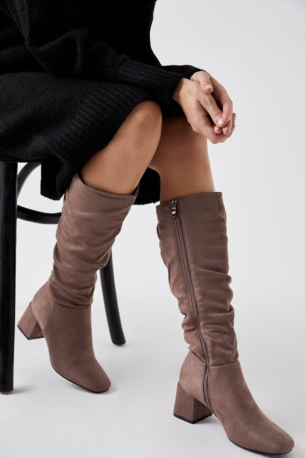 Dorothy Perkins Dorothy Perkins Women's Kaya Ruched Knee High Boots in Taupe