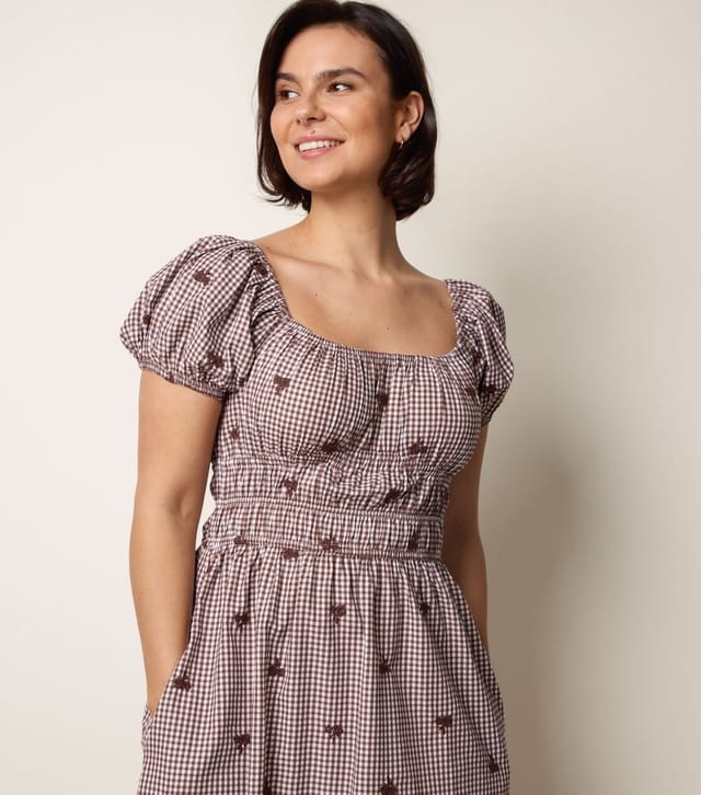 Blue Vanilla Women's Brown Gingham Milkmaid Dress Blue Vanilla New Look - 2