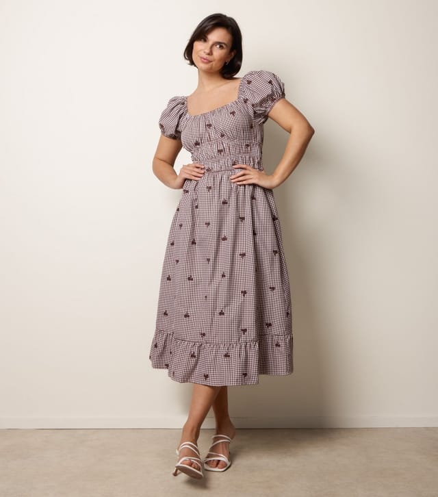 Blue Vanilla Women's Brown Gingham Milkmaid Dress Blue Vanilla New Look - 3