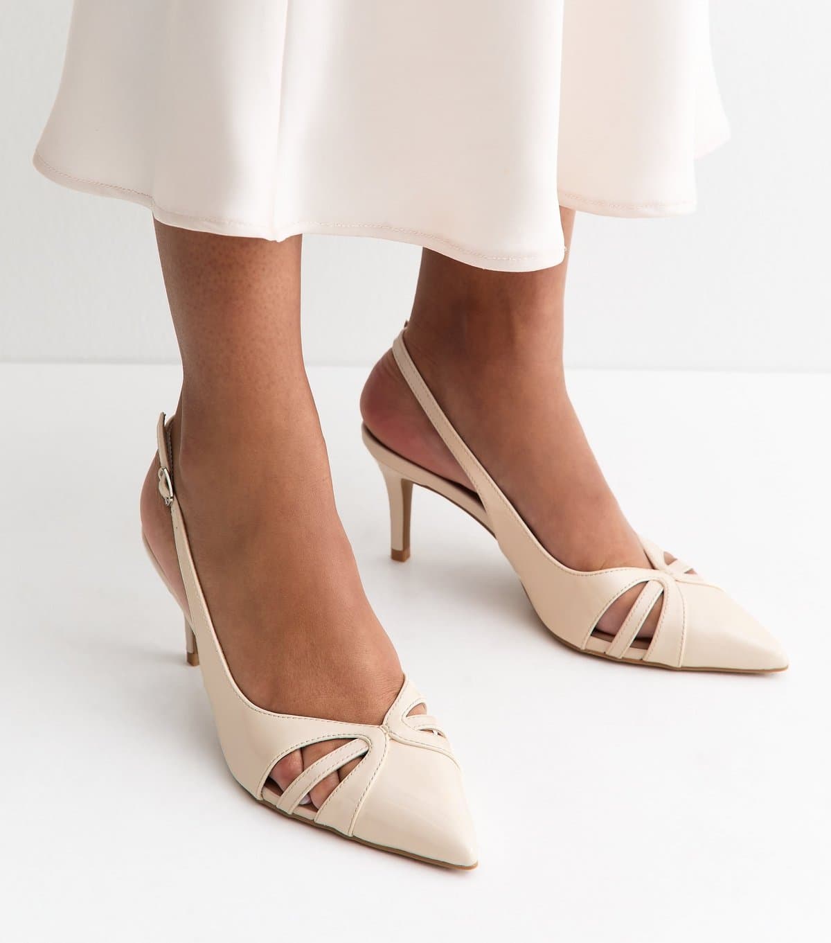 New Look Women's Off White Faux Leather Cut Out Slingback Court Shoes Vegan New Look