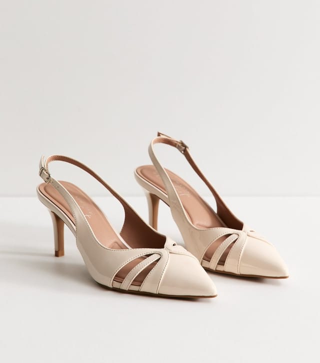 New Look Women's Off White Faux Leather Cut Out Slingback Court Shoes Vegan New Look - 2