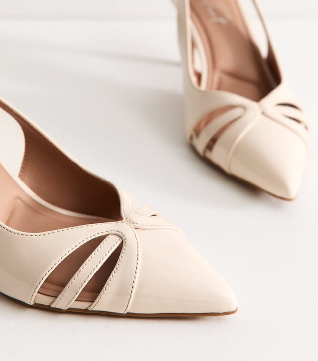 New Look Women's Off White Faux Leather Cut Out Slingback Court Shoes Vegan New Look - 3