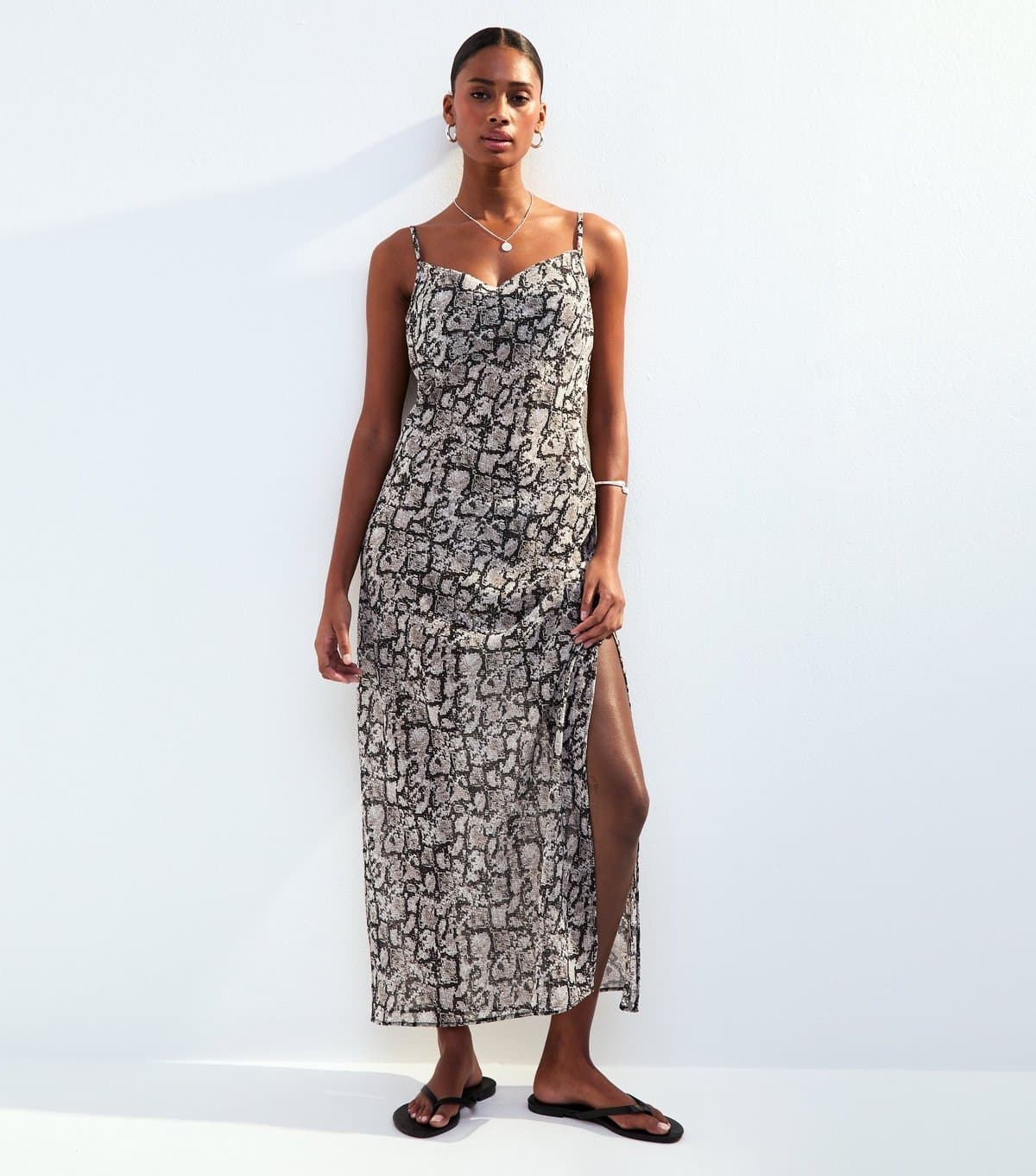 New Look Women's Black Snake Print Cowl Neck Maxi Beach Dress New Look