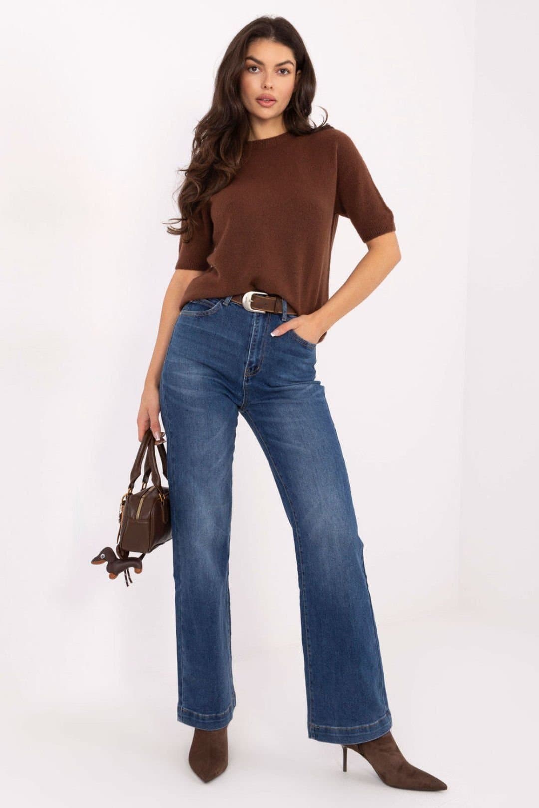 Love Lace Love Lace Women's Blue High Waist Straight Leg Jeans with Belt
