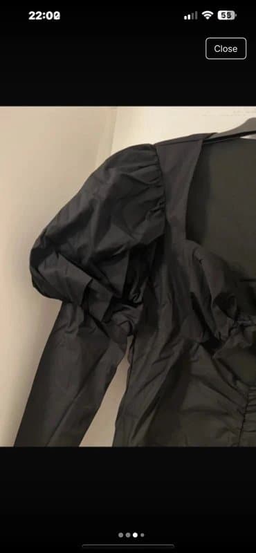 ASOS Asos luxe twist bust puff sleeve ruched poplin mini dress black