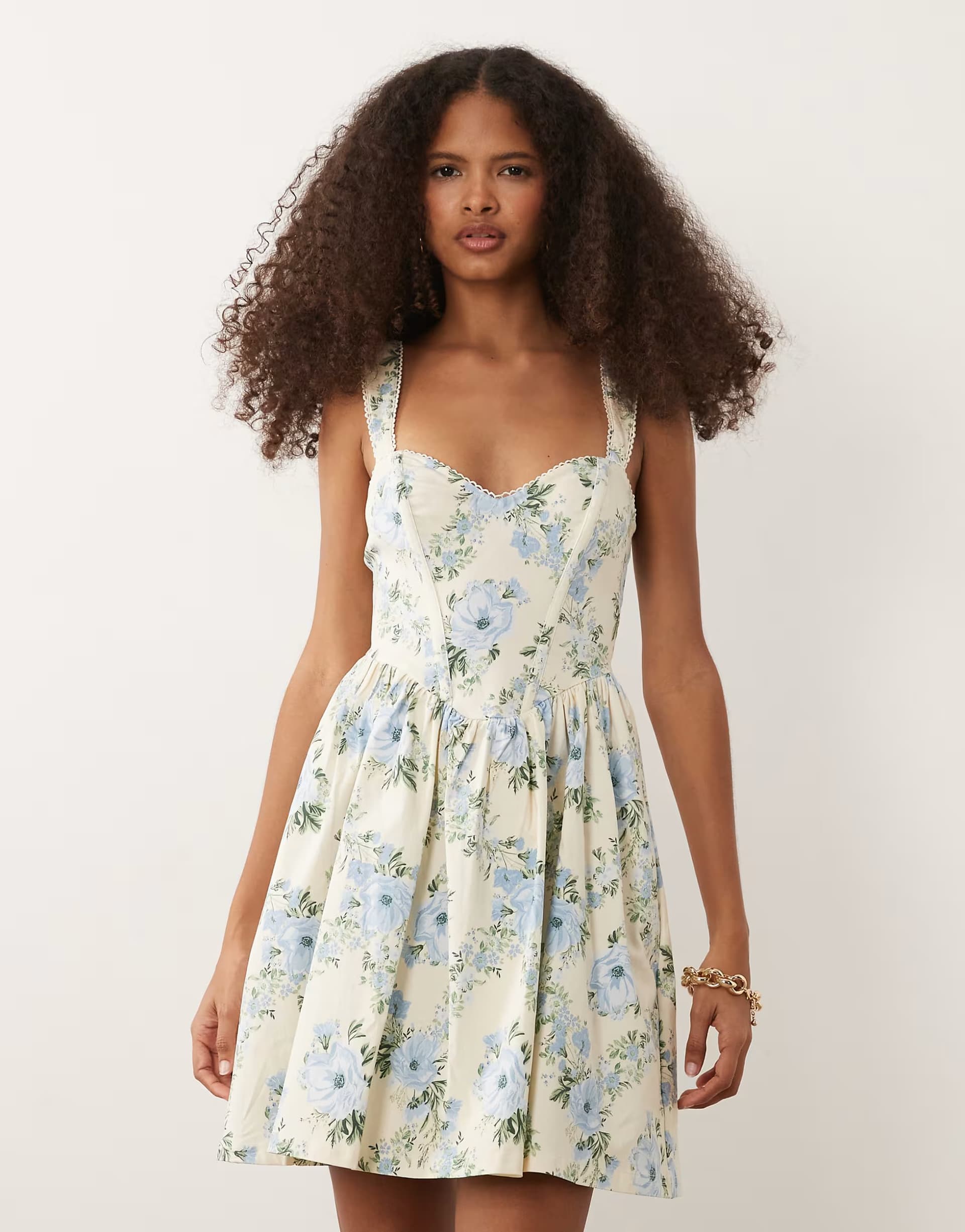 ASOS New Look floral bengaline corset mini dress in cream
