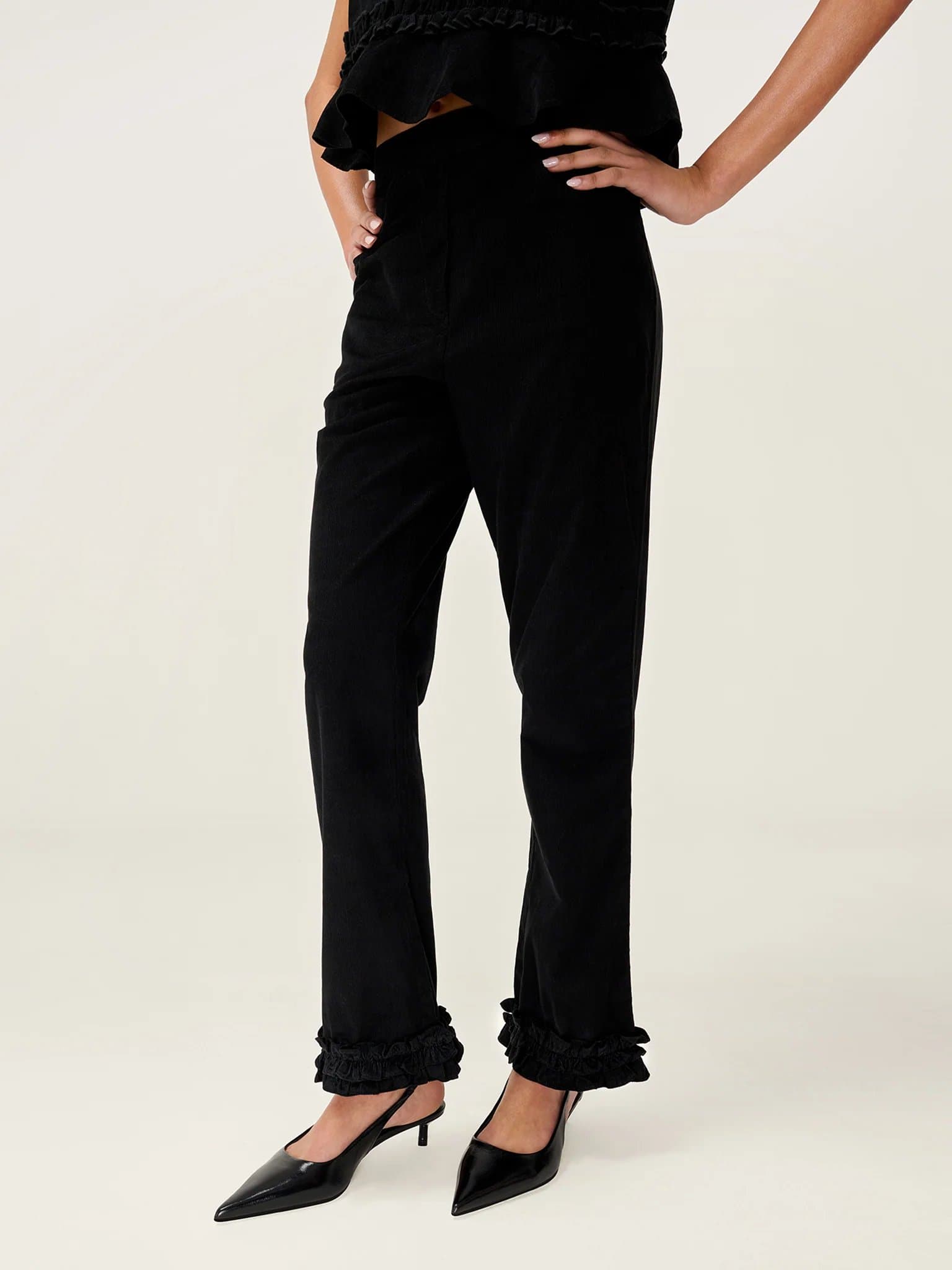 OMNES OMNES Black Olin Trouser with Ruffle Cuff