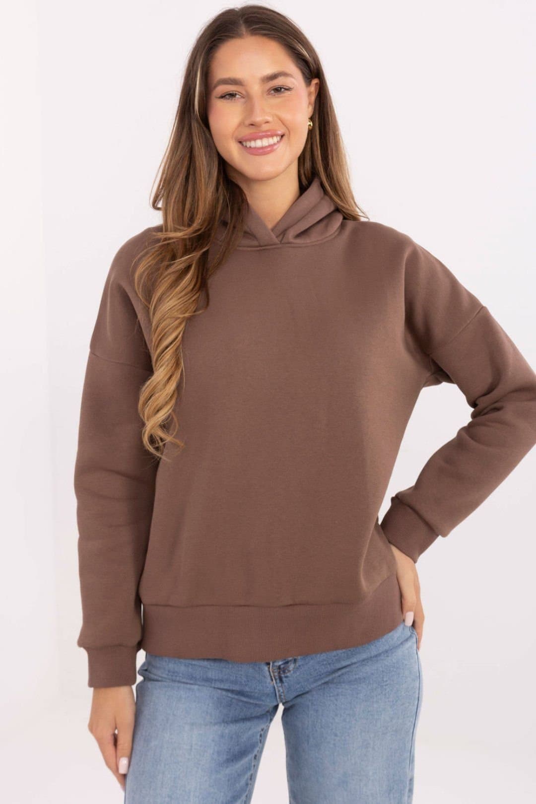 Love Lace Love Lace Women's Soft Cotton Elastane Hooded Sweatshirt Style 220405 in Brown
