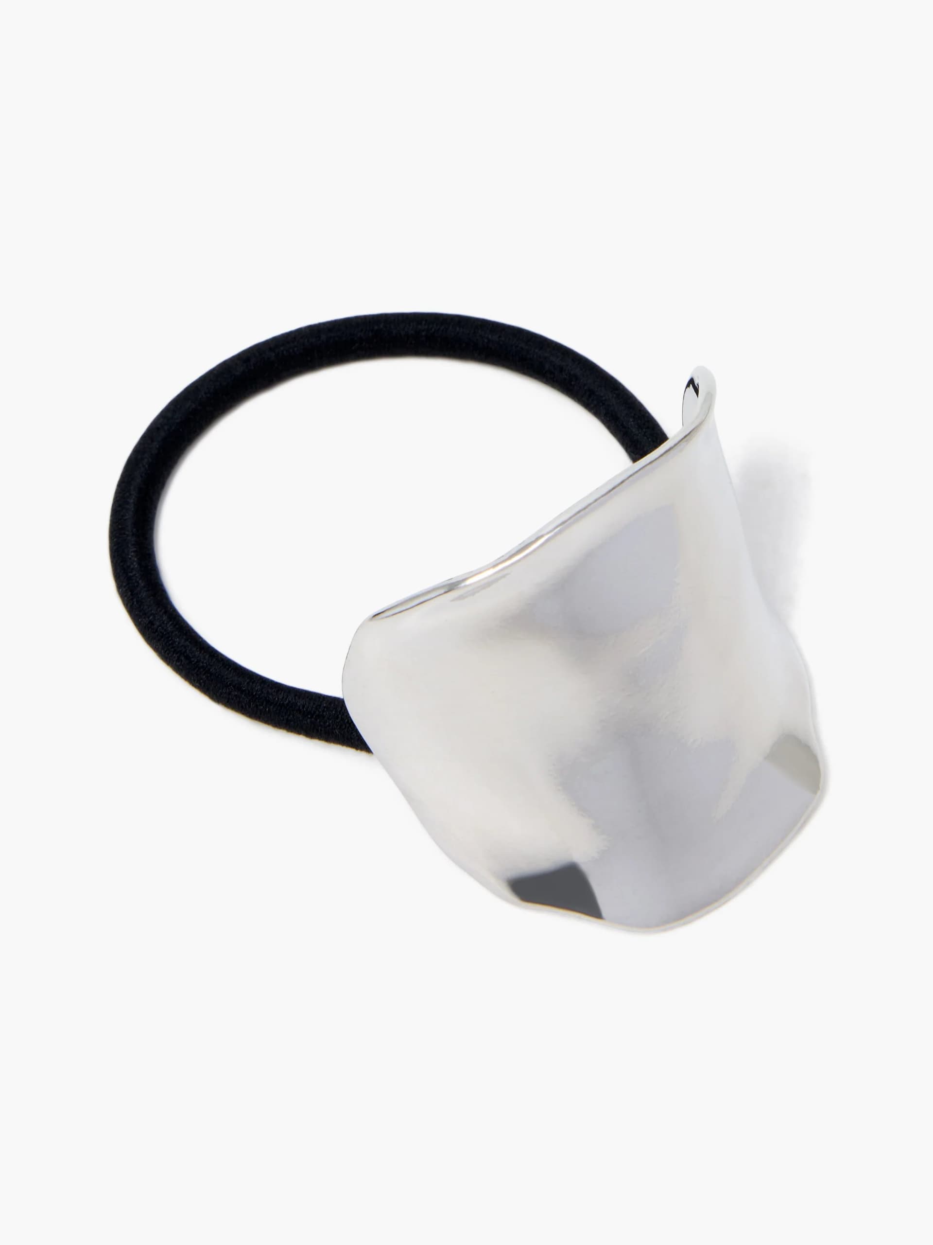 French Connection Metal Cuff Hair Tie Bobble Rhodium Silver/Black