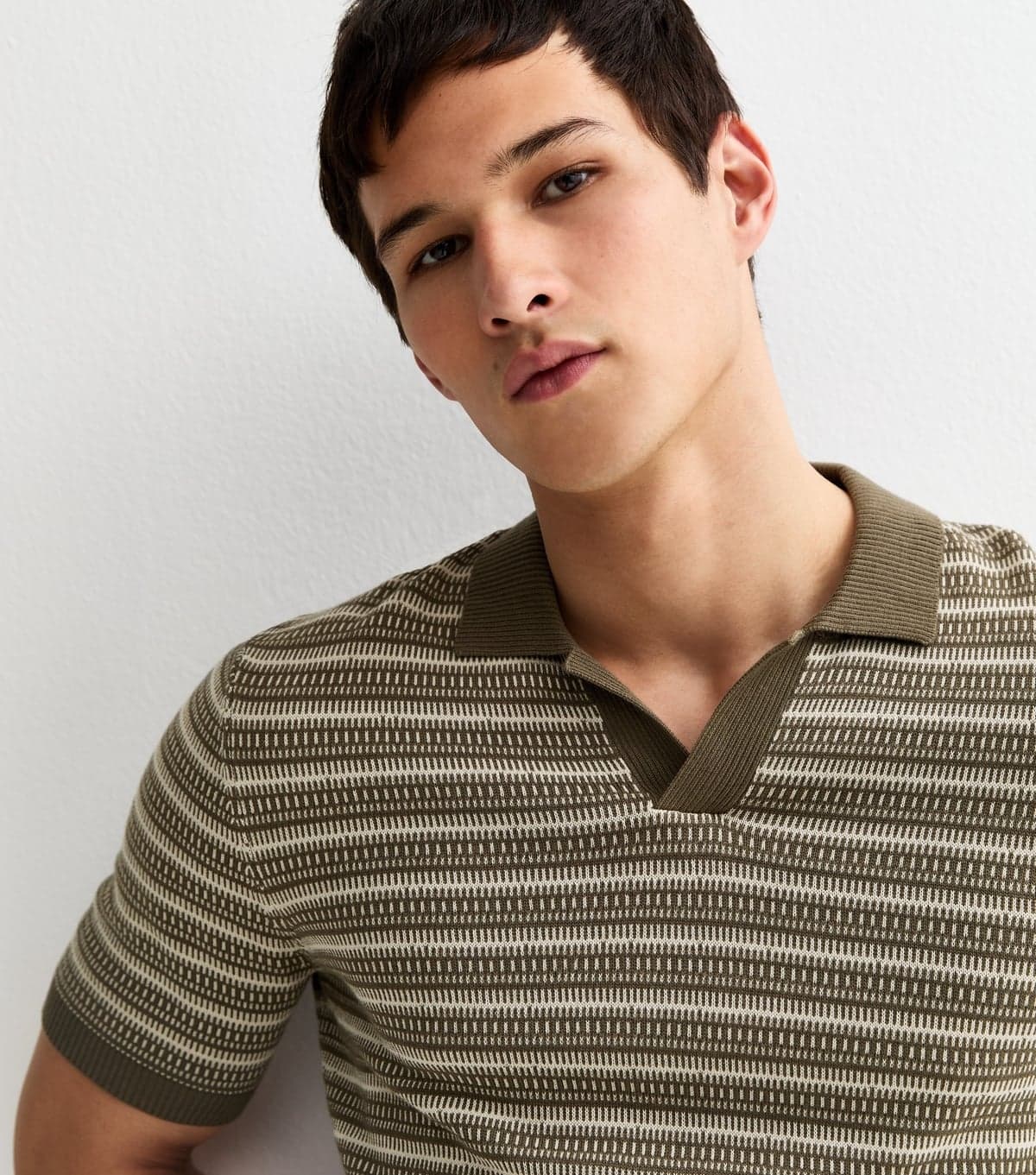 Only and Sons Men's Brown Geometric Knit Polo Shirt Only and Sons New Look