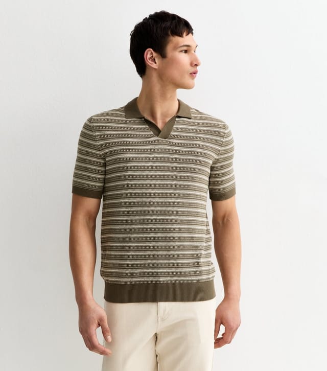 Only and Sons Men's Brown Geometric Knit Polo Shirt Only and Sons New Look - 2