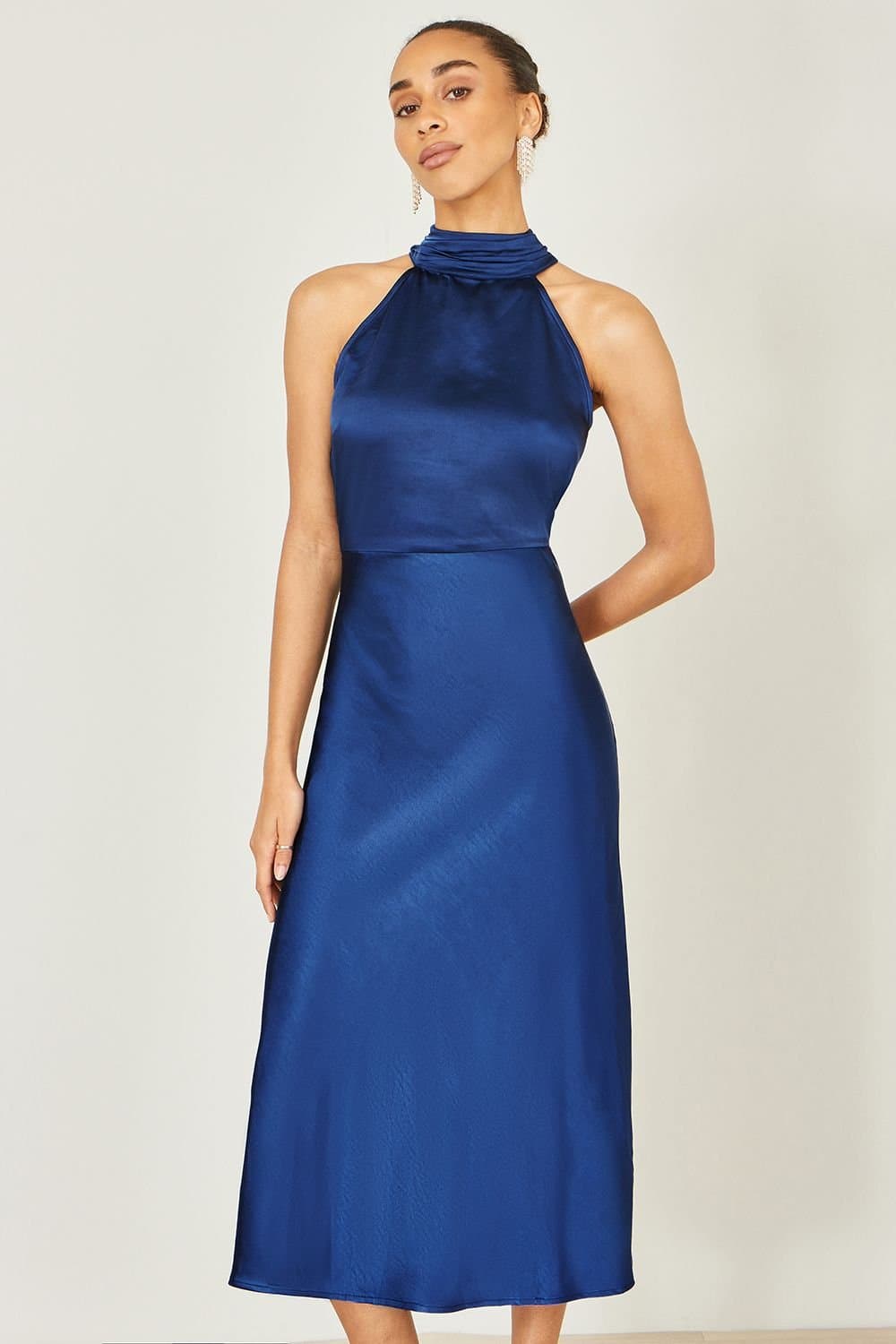 Yumi Yumi Women's Navy Satin Halter Neck Midi Dress