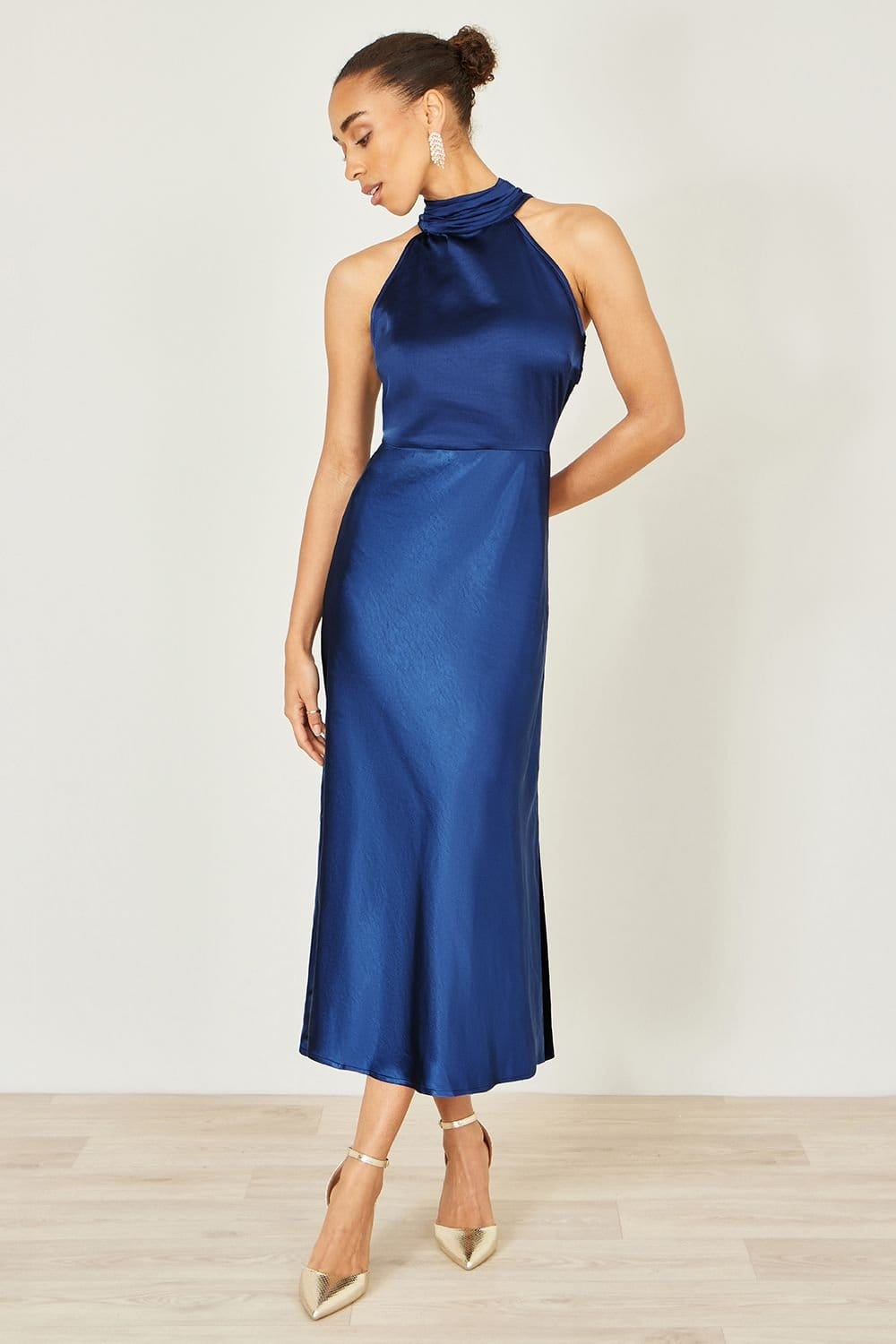 Yumi Yumi Women's Navy Satin Halter Neck Midi Dress - 4
