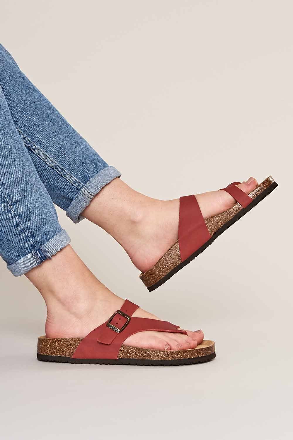Moshulu Moshulu Women's 'Wilma Waxy' Toe-Post Cork Footbed Sandals in Red - 2