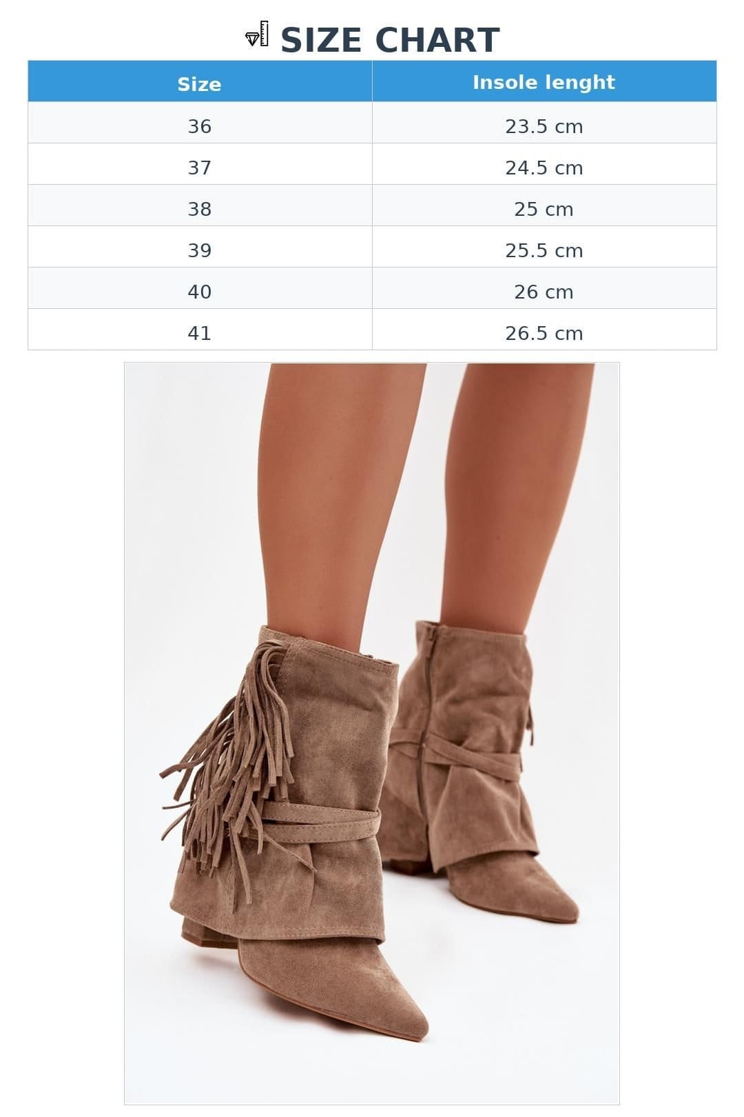 Love Lace Love Lace Women's Fringe Ankle Heel Boots Pointed Toe with Gold Buckle Straps Suede in Beige - 4