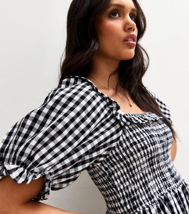New Look Women's Black Gingham Check Shirred Mini Dress New Look - 2