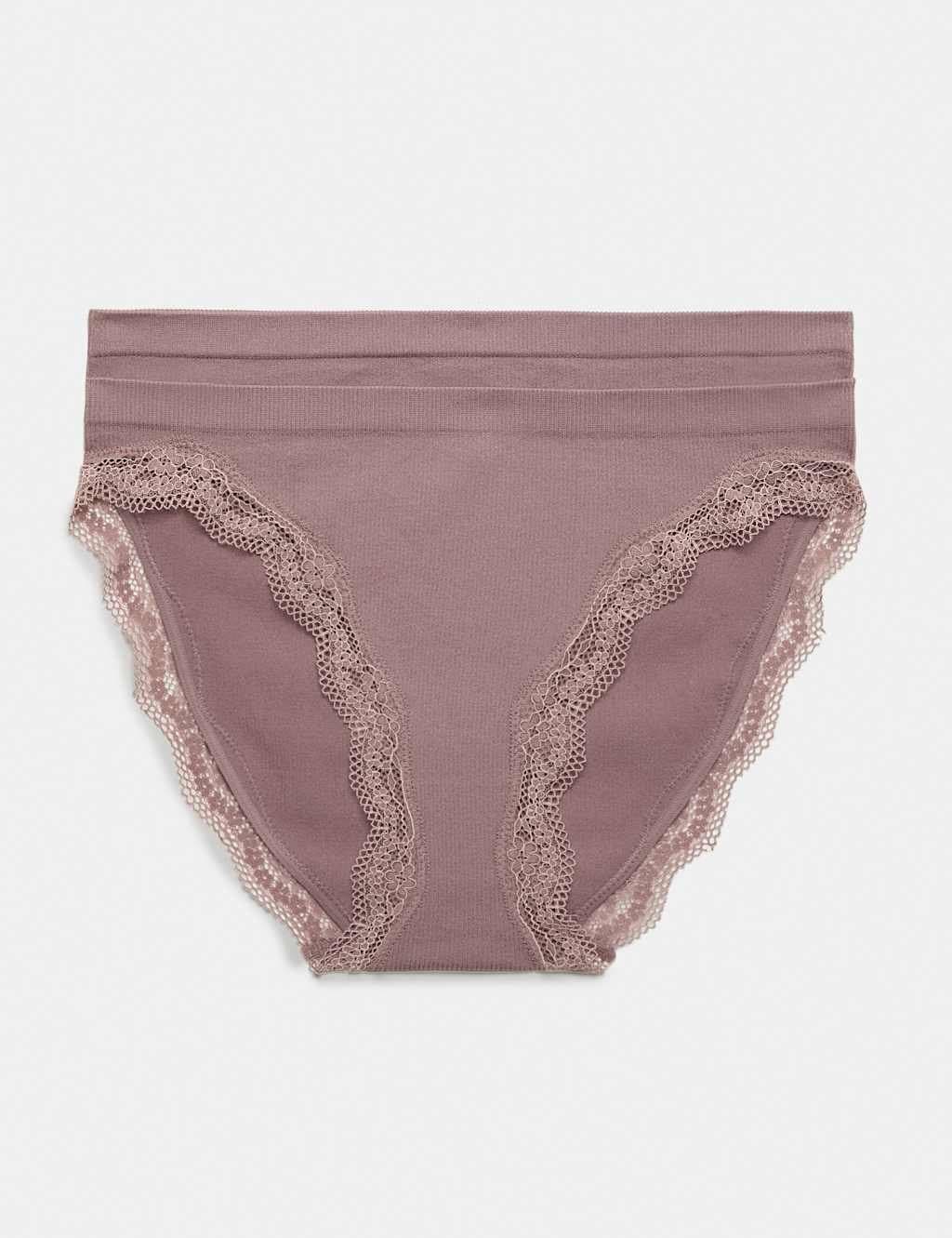 Marks & Spencer M&S 2 Pack Jasmine Lace Trim Seamless High Leg Knickers Praline
